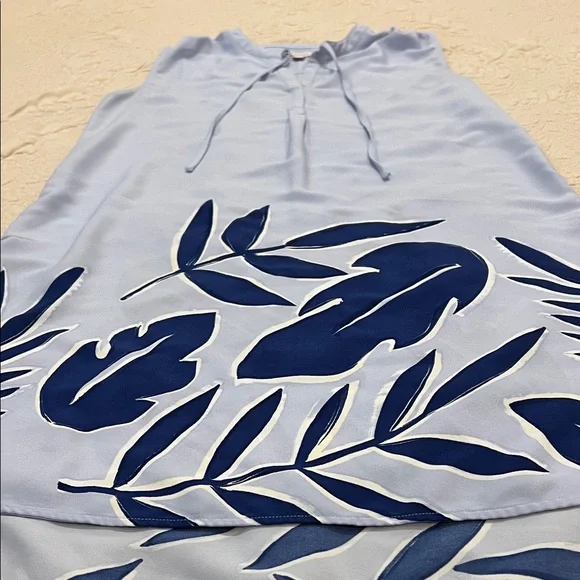 Merona Light Blue Sleeveless Midi Dress with Navy Leaf Print - Picture 7 of 11
